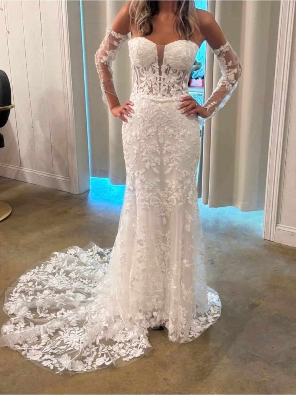 White Floral Lace Off-Shoulder Wedding Dress
